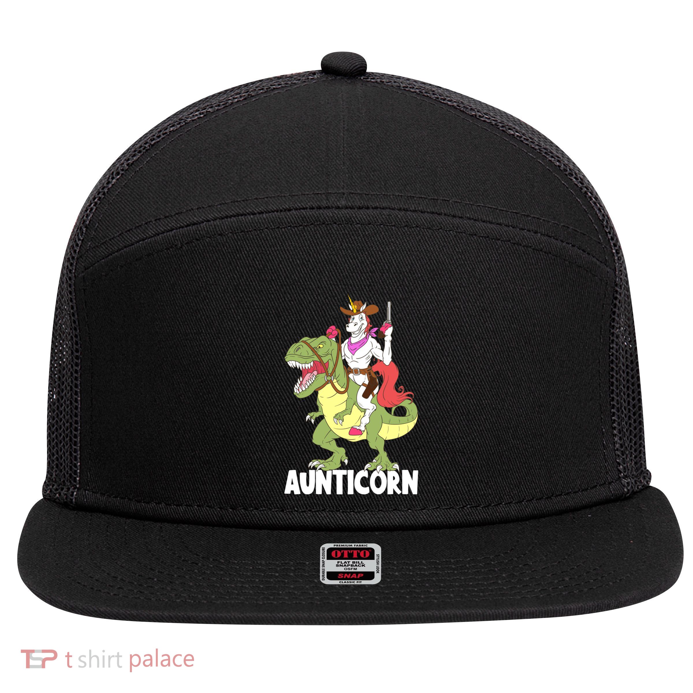 Aunticorn Aunt Unicorn Riding Trex Dinosaur Cow Sheriff Gift 7 Panel Mesh Trucker Snapback Hat