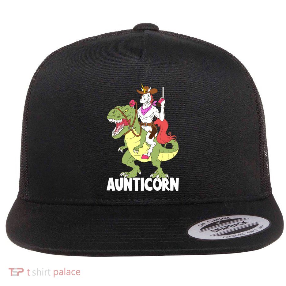 Aunticorn Aunt Unicorn Riding Trex Dinosaur Cow Sheriff Gift Flatbill Hat