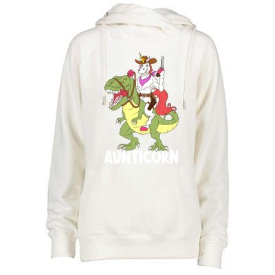 Aunticorn Aunt Unicorn Riding Trex Dinosaur Cow Sheriff Gift Womens Funnel Neck Pullover Hood