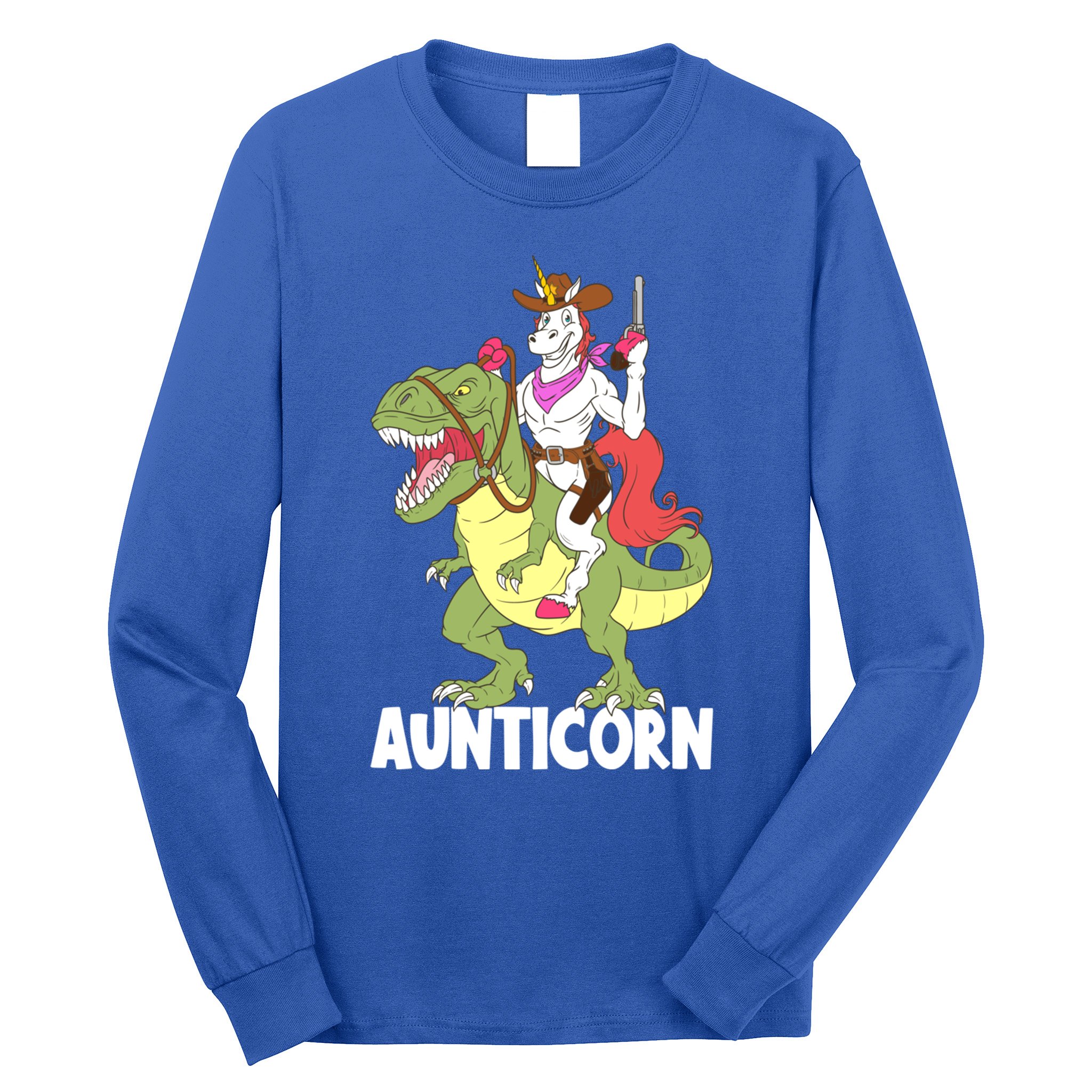 Aunticorn Aunt Unicorn Riding Trex Dinosaur Cow Sheriff Gift Long Sleeve Shirt