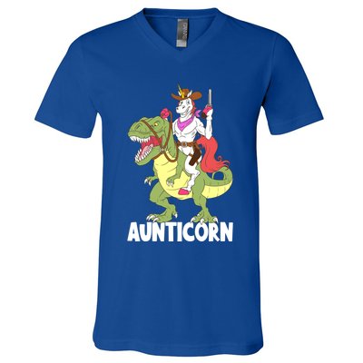 Aunticorn Aunt Unicorn Riding Trex Dinosaur Cow Sheriff Gift V-Neck T-Shirt