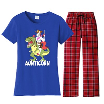 Aunticorn Aunt Unicorn Riding Trex Dinosaur Cow Sheriff Gift Women's Flannel Pajama Set