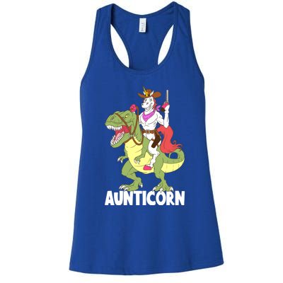 Aunticorn Aunt Unicorn Riding Trex Dinosaur Cow Sheriff Gift Women's Racerback Tank