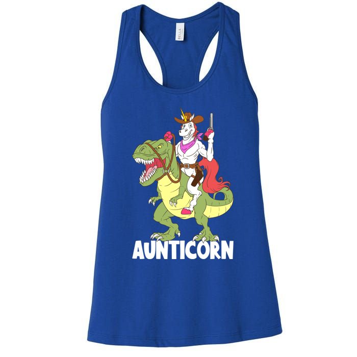 Aunticorn Aunt Unicorn Riding Trex Dinosaur Cow Sheriff Gift Women's Racerback Tank