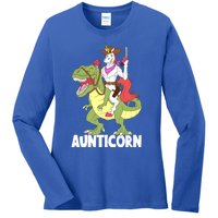 Aunticorn Aunt Unicorn Riding Trex Dinosaur Cow Sheriff Gift Ladies Long Sleeve Shirt