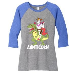 Aunticorn Aunt Unicorn Riding Trex Dinosaur Cow Sheriff Gift Women's Tri-Blend 3/4-Sleeve Raglan Shirt