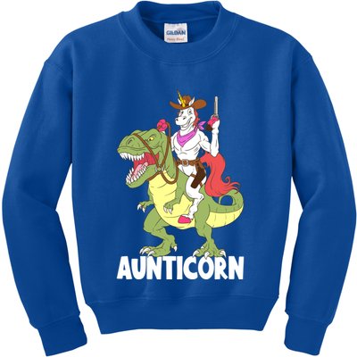 Aunticorn Aunt Unicorn Riding Trex Dinosaur Cow Sheriff Gift Kids Sweatshirt