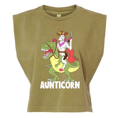 Aunticorn Aunt Unicorn Riding Trex Dinosaur Cow Sheriff Gift Garment-Dyed Women's Muscle Tee