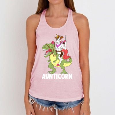 Aunticorn Aunt Unicorn Riding Trex Dinosaur Cow Sheriff Gift Women's Knotted Racerback Tank