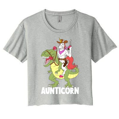 Aunticorn Aunt Unicorn Riding Trex Dinosaur Cow Sheriff Gift Women's Crop Top Tee