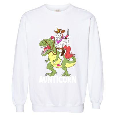 Aunticorn Aunt Unicorn Riding Trex Dinosaur Cow Sheriff Gift Garment-Dyed Sweatshirt