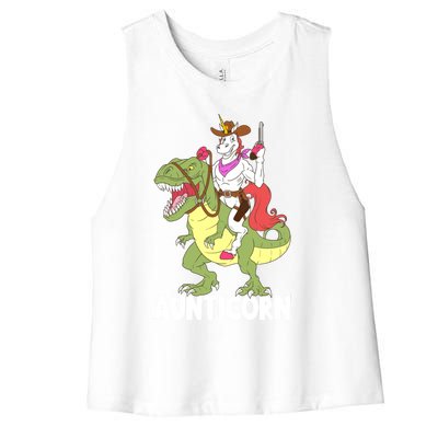 Aunticorn Aunt Unicorn Riding Trex Dinosaur Cow Sheriff Gift Women's Racerback Cropped Tank