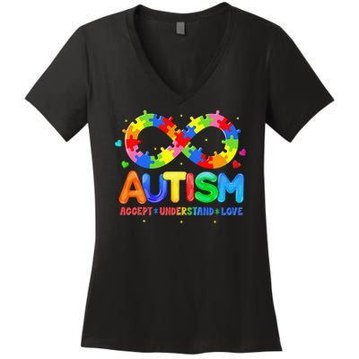 Autism Accept Understand Love Autism Awareness Women's V-Neck T-Shirt