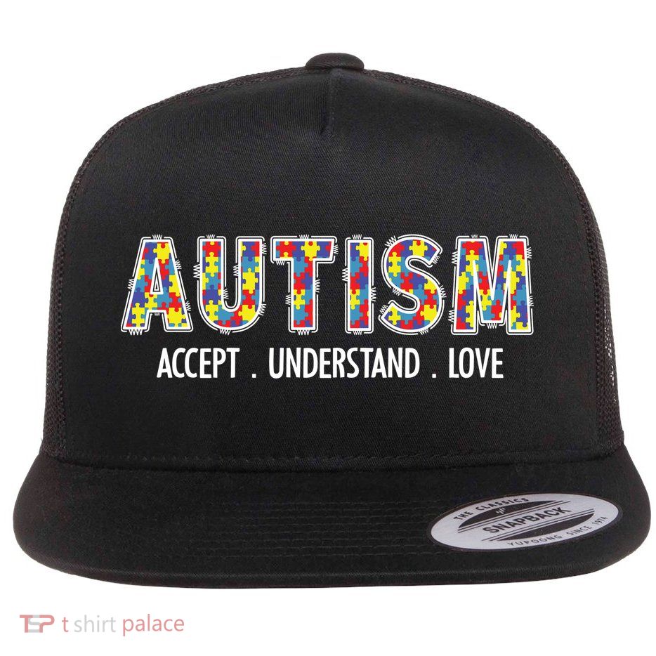 Autism Accept Understand Love Flat Bill Trucker Hat