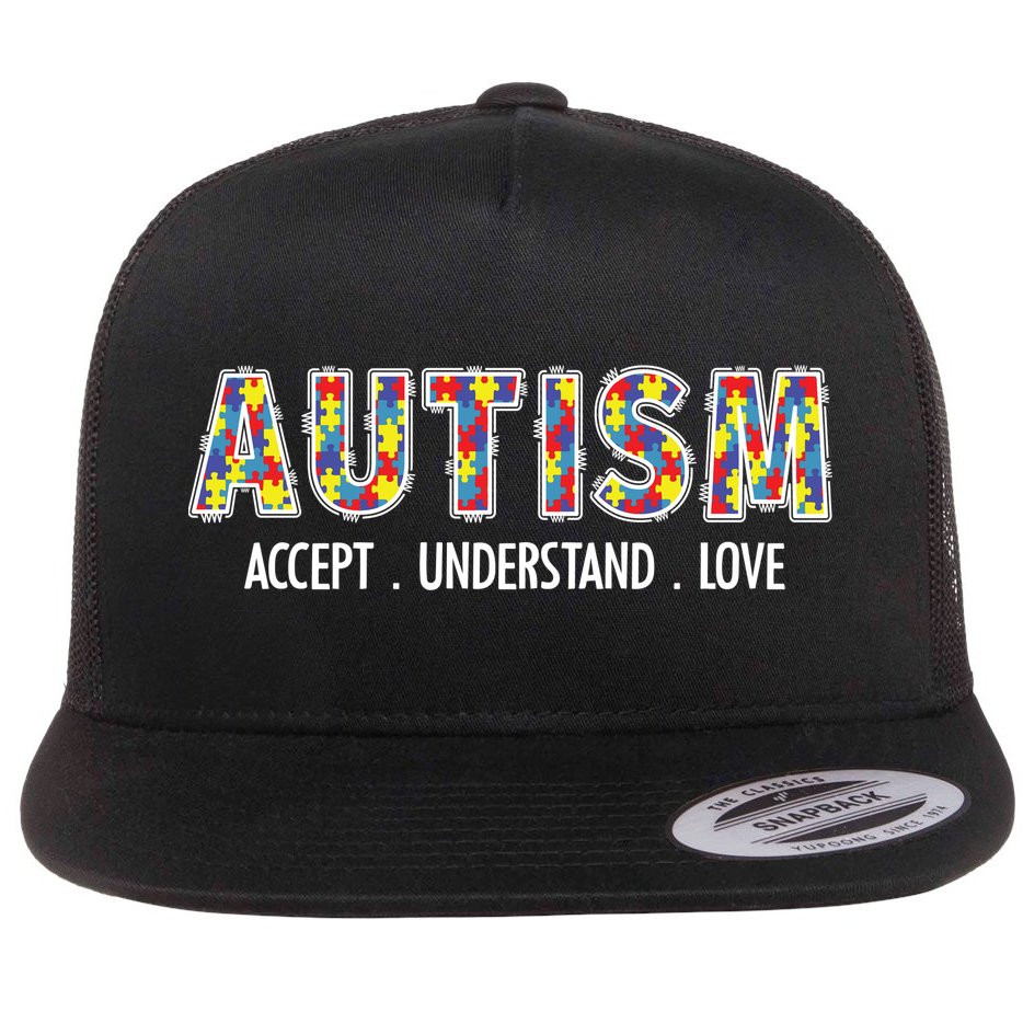 Autism Accept Understand Love Flat Bill Trucker Hat