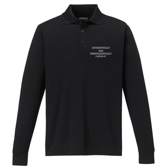 Authentically And Unapologetically Catholic Christian Faith Performance Long Sleeve Polo