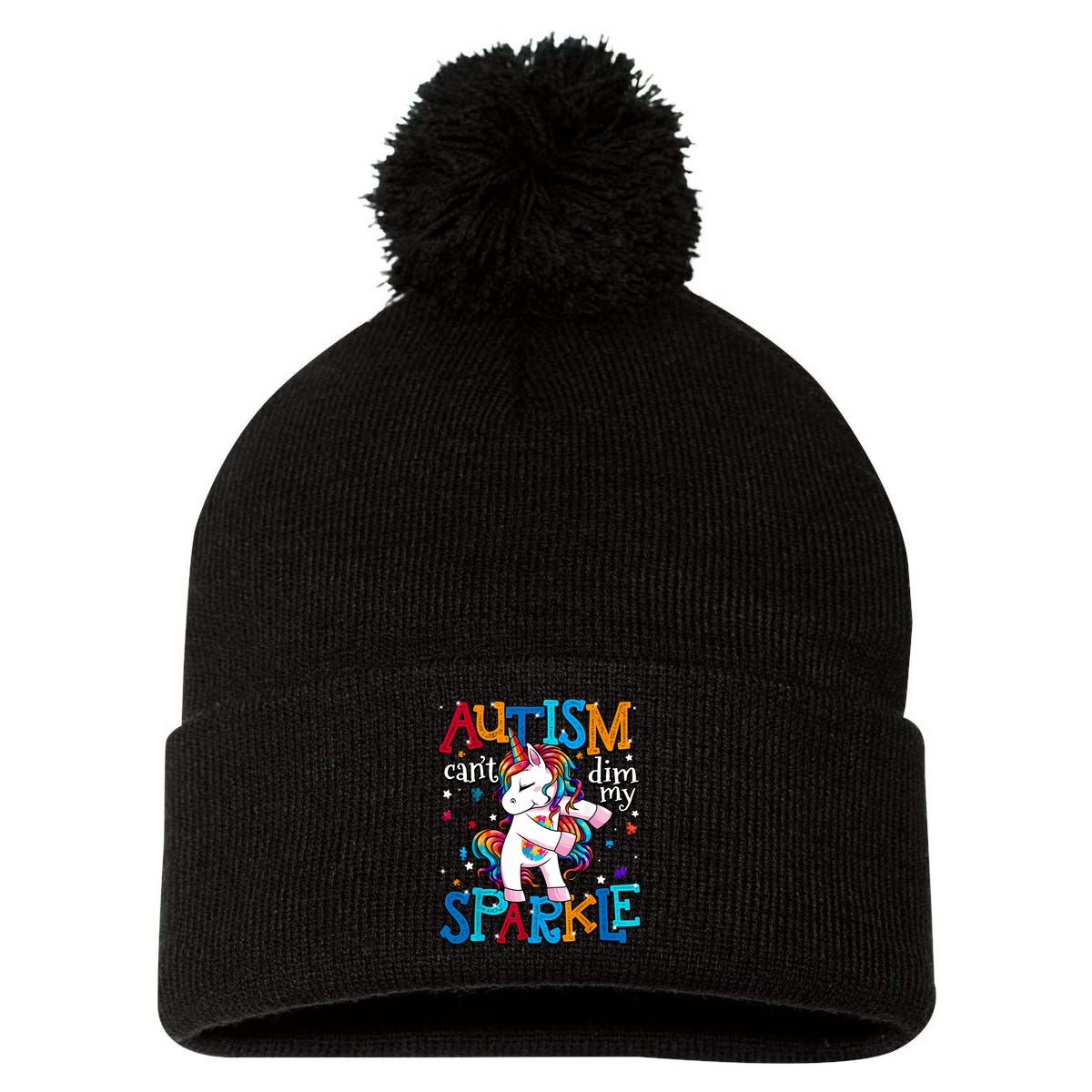 Autism Awareness Unicorn For Autism Mom Girl Pom Pom 12in Knit Beanie