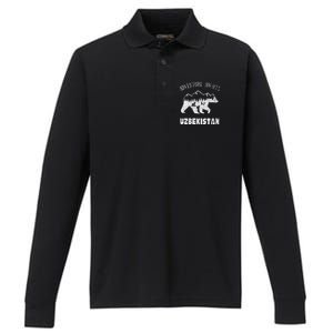 Adventure Awaits Uzbekistan Outdoors Uzbekistan Vacation Performance Long Sleeve Polo