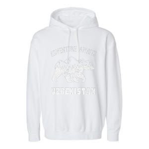 Adventure Awaits Uzbekistan Outdoors Uzbekistan Vacation Garment-Dyed Fleece Hoodie