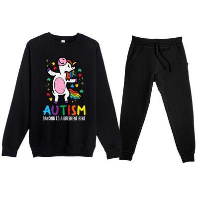 Autism Awareness Uncicorn Dancing Different Beat Girl Premium Crewneck Sweatsuit Set