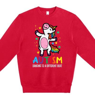 Autism Awareness Uncicorn Dancing Different Beat Girl Premium Crewneck Sweatshirt