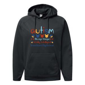 Autism Always Unique Totally Intelligent Sometimes Mysterious Performance Fleece Hoodie