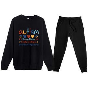 Autism Always Unique Totally Intelligent Sometimes Mysterious Premium Crewneck Sweatsuit Set