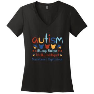 Autism Always Unique Totally Intelligent Sometimes Mysterious Women's V-Neck T-Shirt