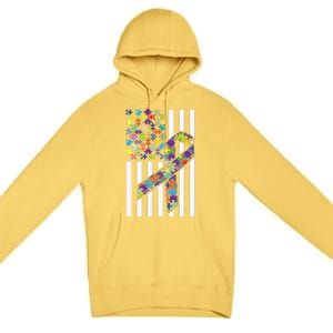 Autism Awareness US Flag Puzzle Disability Week Gift Premium Pullover Hoodie