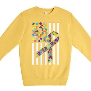 Autism Awareness US Flag Puzzle Disability Week Gift Premium Crewneck Sweatshirt