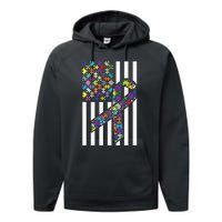 Autism Awareness US Flag Puzzle Disability Week Gift Performance Fleece Hoodie