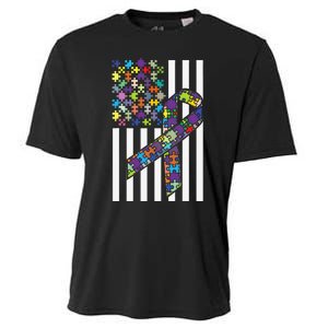 Autism Awareness US Flag Puzzle Disability Week Gift Cooling Performance Crew T-Shirt