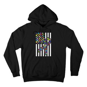 Autism Awareness US Flag Puzzle Disability Week Gift Hoodie