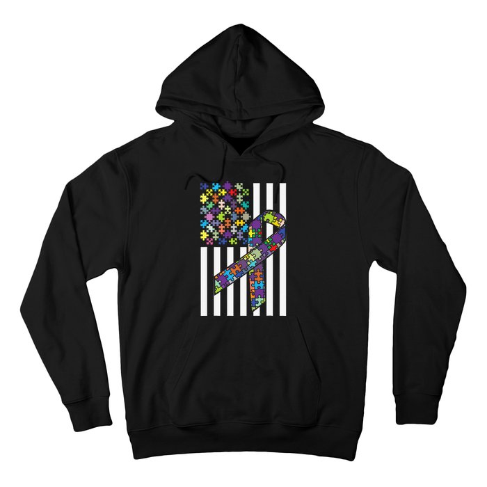 Autism Awareness US Flag Puzzle Disability Week Gift Hoodie