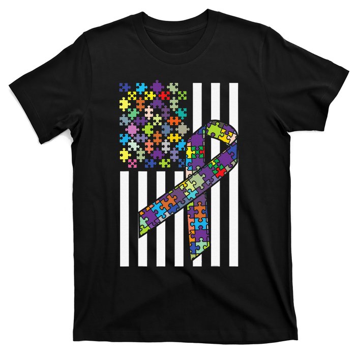 Autism Awareness US Flag Puzzle Disability Week Gift T-Shirt