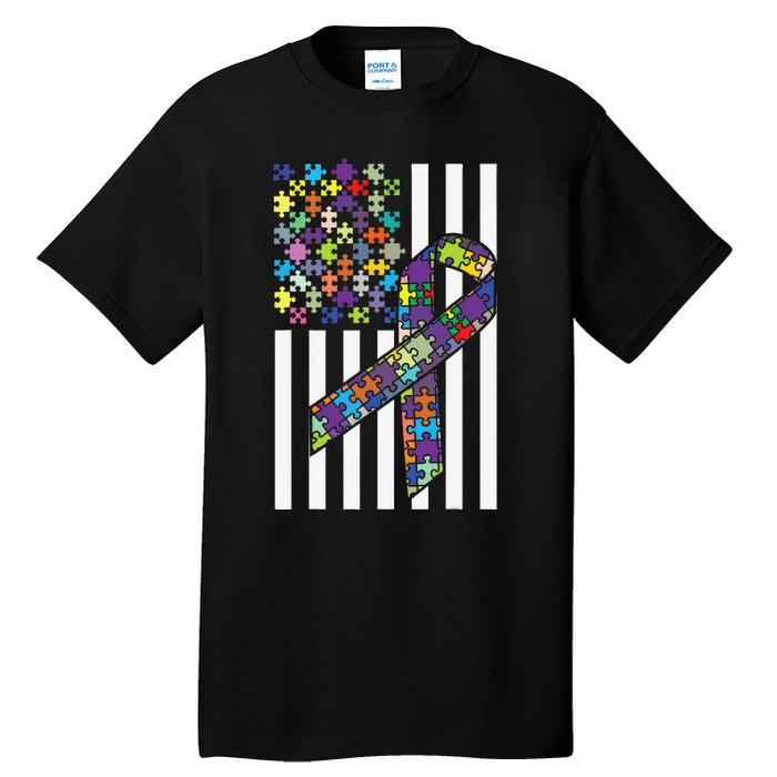 Autism Awareness US Flag Puzzle Disability Week Gift Tall T-Shirt