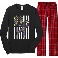 Autism Awareness US Flag Puzzle Disability Week Gift Long Sleeve Pajama Set