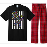 Autism Awareness US Flag Puzzle Disability Week Gift Pajama Set