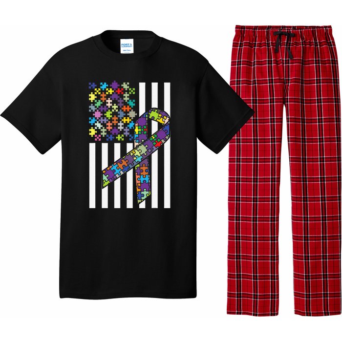 Autism Awareness US Flag Puzzle Disability Week Gift Pajama Set