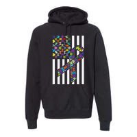 Autism Awareness US Flag Puzzle Disability Week Gift Premium Hoodie