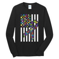 Autism Awareness US Flag Puzzle Disability Week Gift Tall Long Sleeve T-Shirt