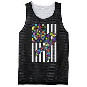 Autism Awareness US Flag Puzzle Disability Week Gift Mesh Reversible Basketball Jersey Tank