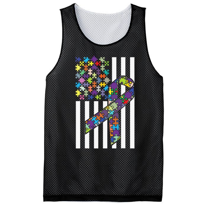 Autism Awareness US Flag Puzzle Disability Week Gift Mesh Reversible Basketball Jersey Tank