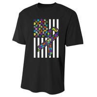 Autism Awareness US Flag Puzzle Disability Week Gift Performance Sprint T-Shirt