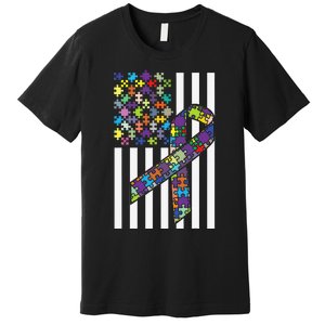 Autism Awareness US Flag Puzzle Disability Week Gift Premium T-Shirt