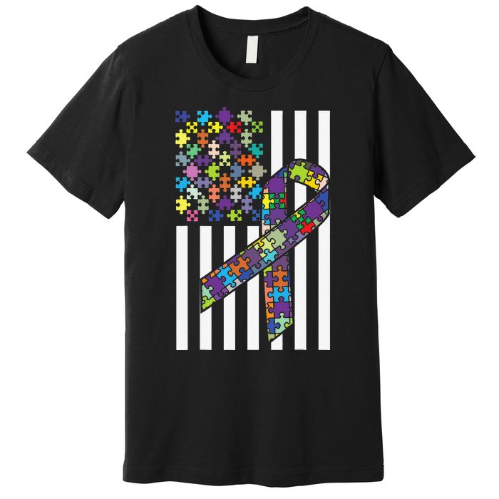 Autism Awareness US Flag Puzzle Disability Week Gift Premium T-Shirt