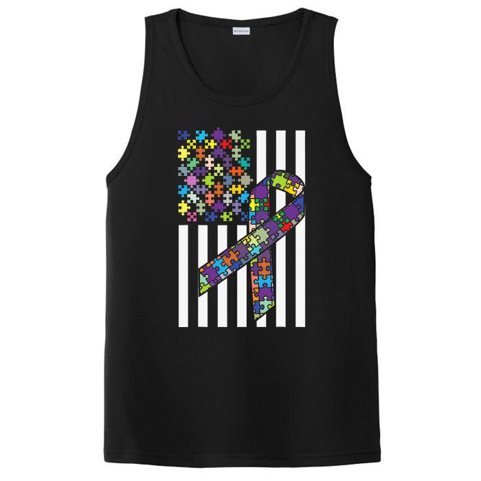 Autism Awareness US Flag Puzzle Disability Week Gift PosiCharge Competitor Tank