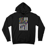 Autism Awareness US Flag Puzzle Disability Week Gift Tall Hoodie