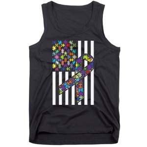 Autism Awareness US Flag Puzzle Disability Week Gift Tank Top