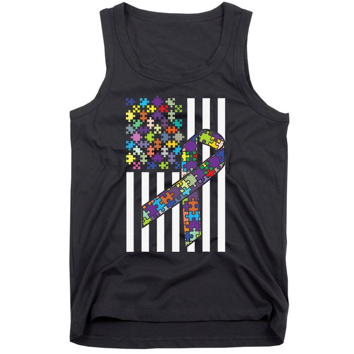 Autism Awareness US Flag Puzzle Disability Week Gift Tank Top